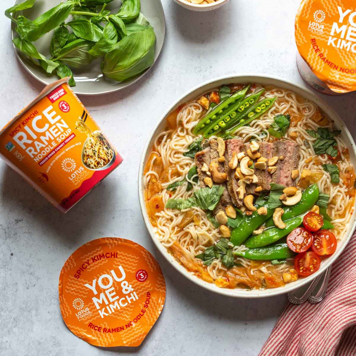 Beef & Veggies Spicy Kimchi Noodle Soup – Lotus Foods