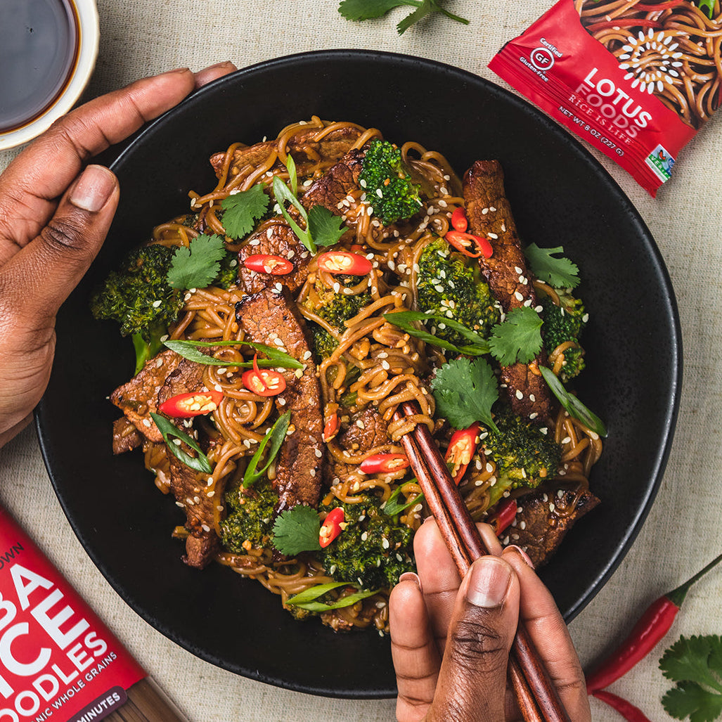Broccoli & Beef Soba Noodles – Lotus Foods