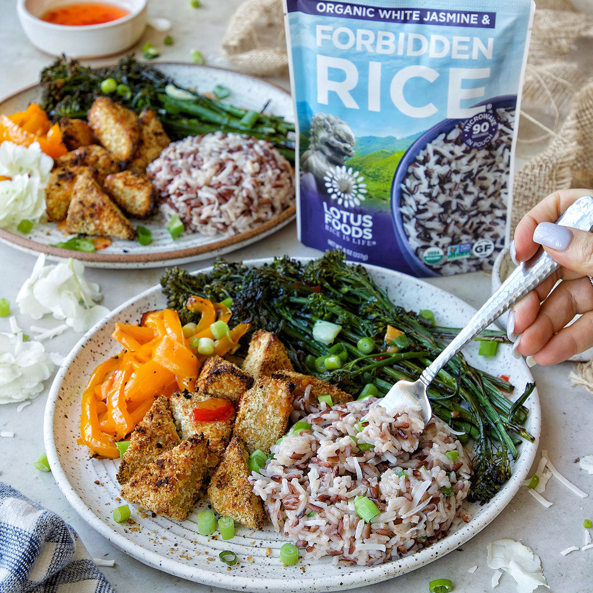 Coconut Crusted Tempeh with Coconut Rice – Lotus Foods