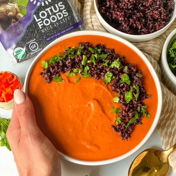 Creamy Red Pepper Sweet Potato Soup with Rice – Lotus Foods