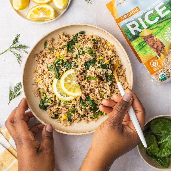 Lemony Rice with Spinach & Dill – Lotus Foods