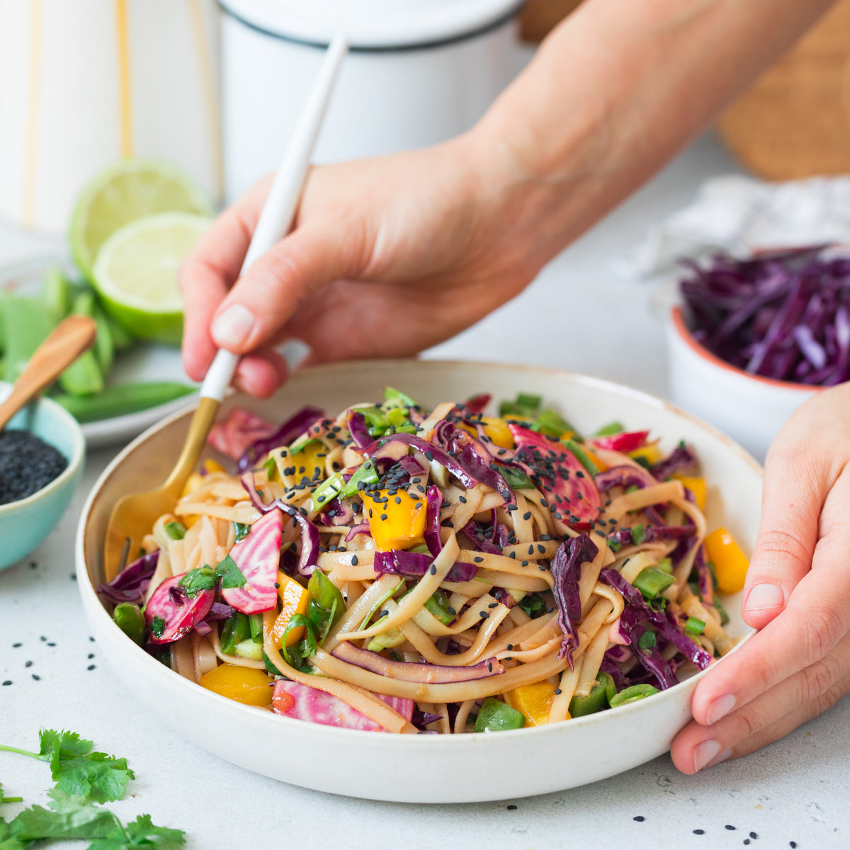 Rainbow Vegetable Rice Noodle Salad – Lotus Foods