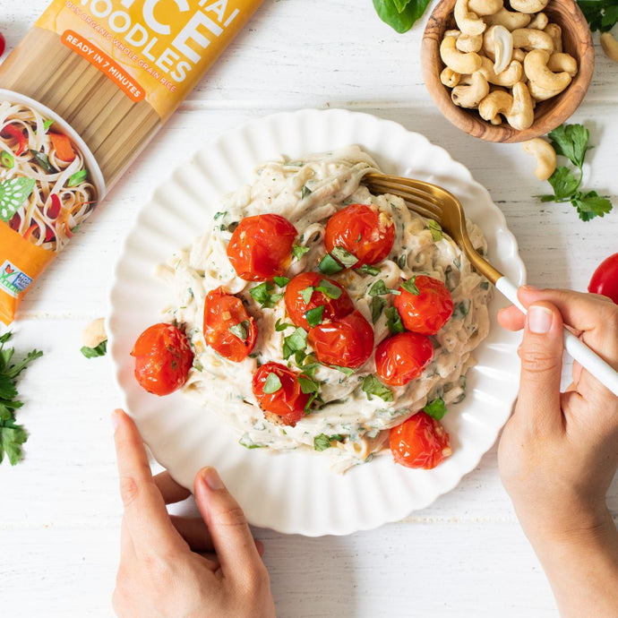 Creamy Garlic & Herb Pasta with Roasted Tomatoes