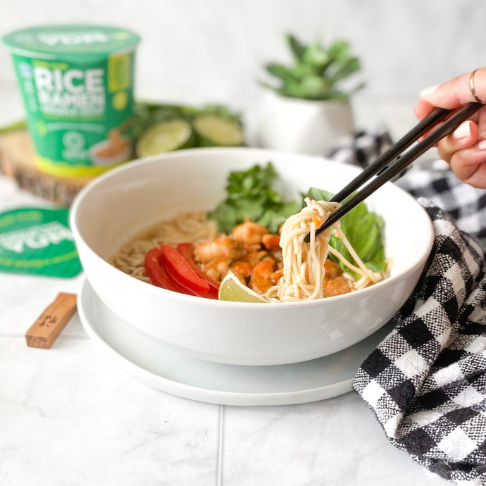 Tom Yum Noodle Soup with Coconut Cream Shrimp