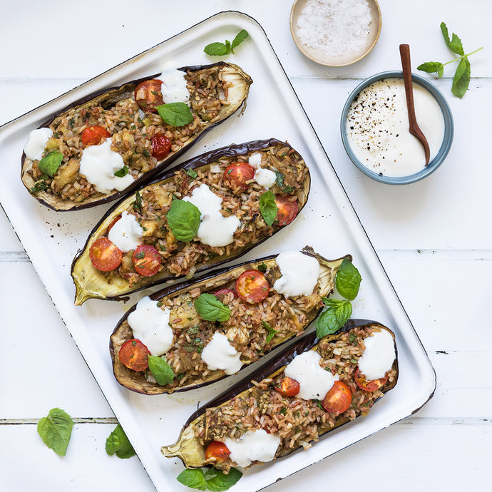 Tricolor Rice Stuffed Eggplant