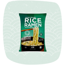 Load image into Gallery viewer, Packaging of Jade Pearl Rice Ramen with Wakame Miso Soup from Lotus Foods on a light green background

