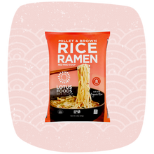 Load image into Gallery viewer, Packaging of Lotus Foods Millet &amp; Brown Rice Ramen with Red Miso Soup on a pink background

