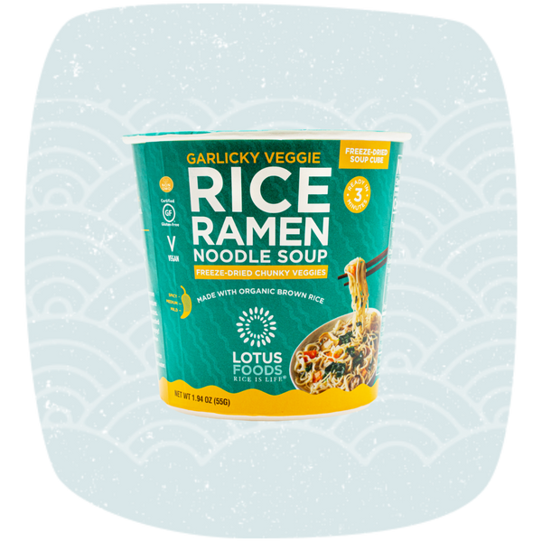 Garlicky Veggie Rice Ramen Noodle Soup with Freeze-Dried Chunky